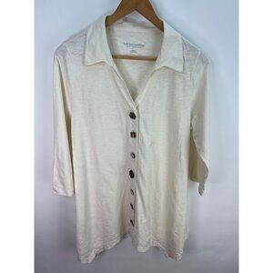 Soft Surroundings Mixed Button Tunic Top Collared Ivory Womens Sz M